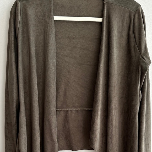 Kaui Suede Cardigan Jacket with Fabric Trim, Army Green/Multi, Size Large - Picture 15 of 15